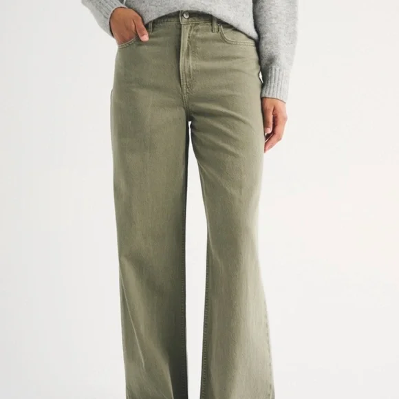 Abercrombie curve love high rise wide leg olive jeans - Picture 1 of 2